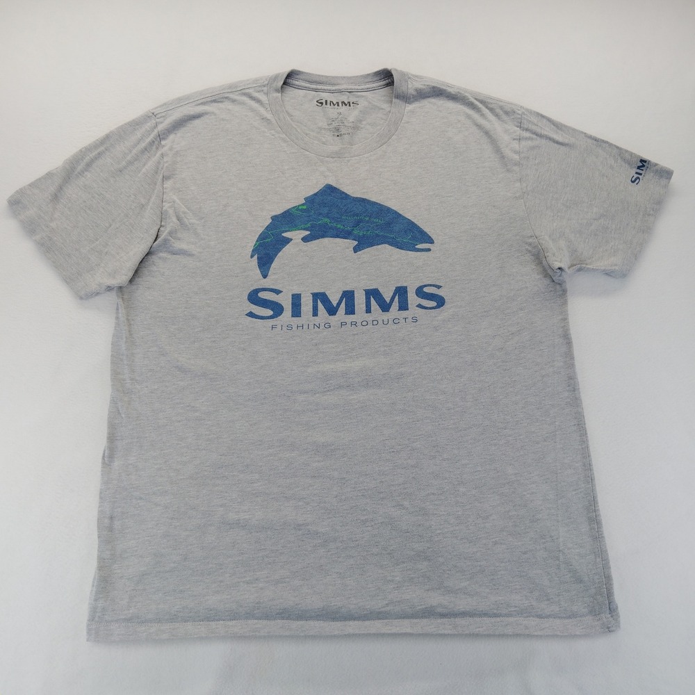 Simms Fishing Products T Shirt Mens XL Gray Excellent Graphic Yellowstone Trout